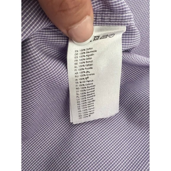 Eton Men's Shirt Lilac Button Up Long Sleeve Slim Fit Cotton Casual Dress 44 - Picture 9 of 10